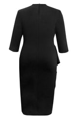 Plus Size Ruffle Trim Round Neck Long Sleeve Dress OutfitFlow